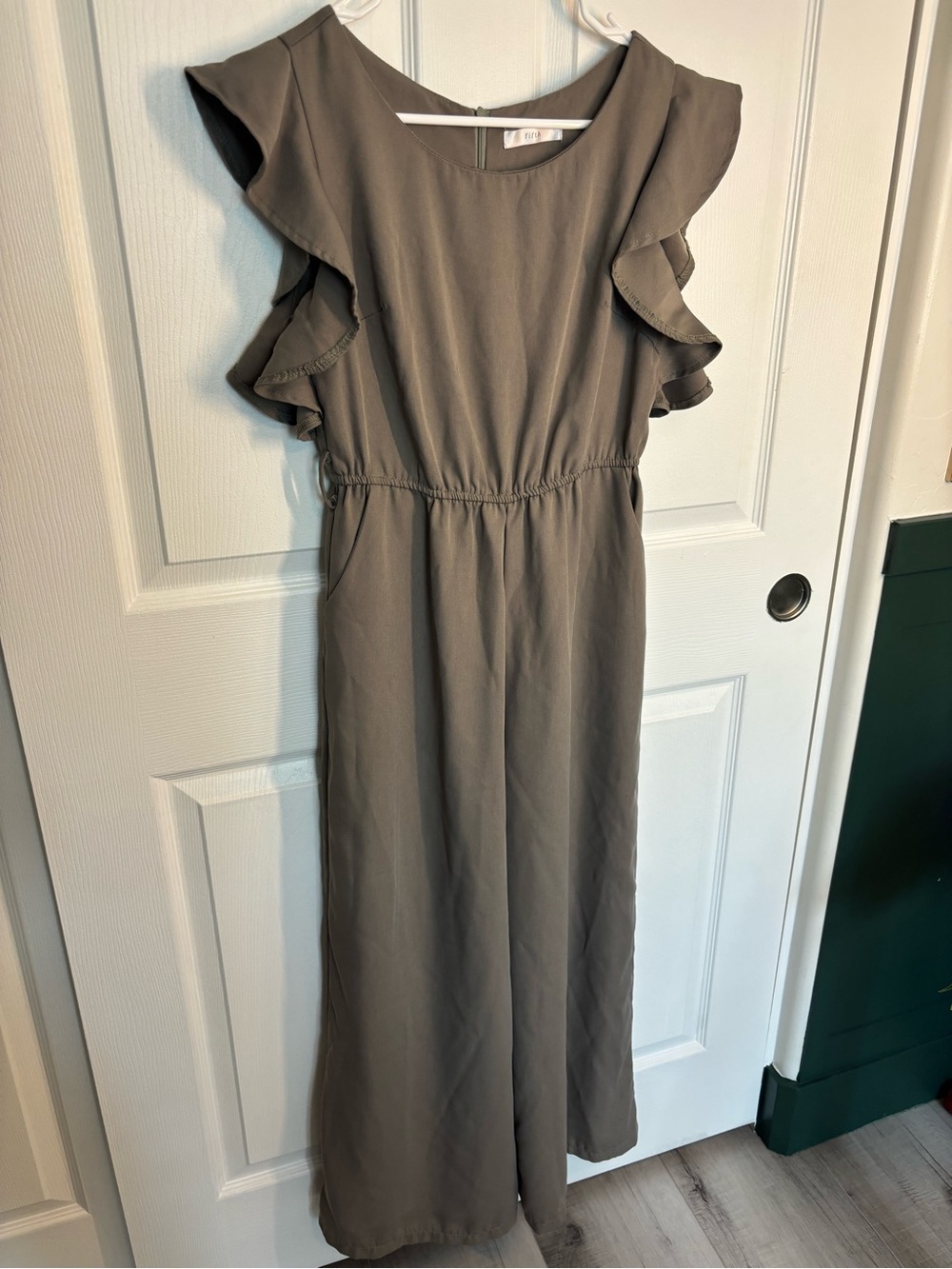 Fifth Taupe Flutter Sleeve Wide Leg Jumpsuit Elastic Waist Size M*